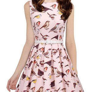 Cotton retro fit-and-flare lined bird dress Amazon
